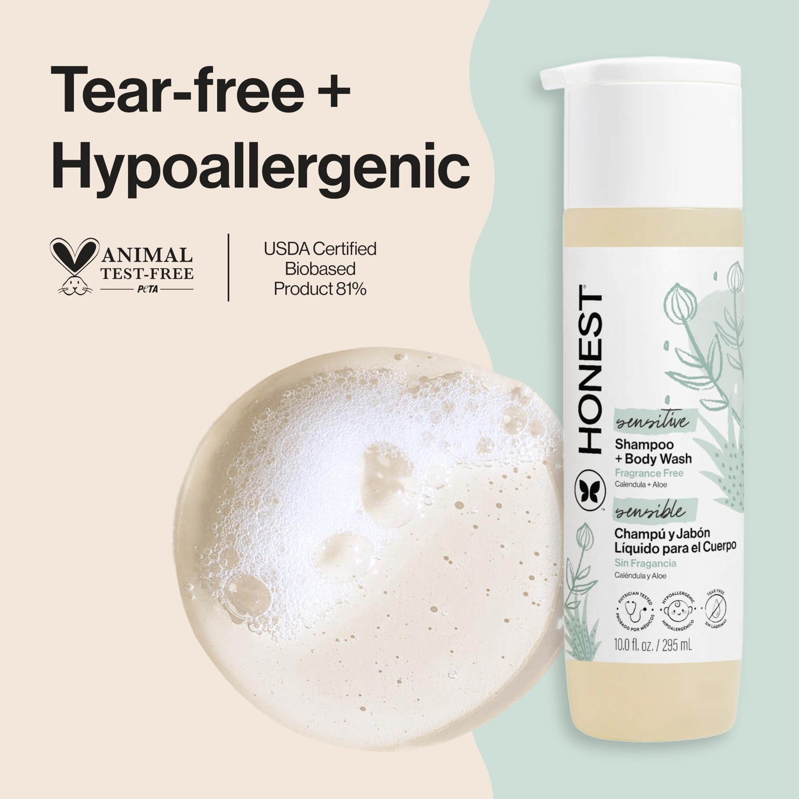 The Honest Company 2-in-1 Baby Shampoo & Body Wash, Fragrance-Free, Tear-Free,