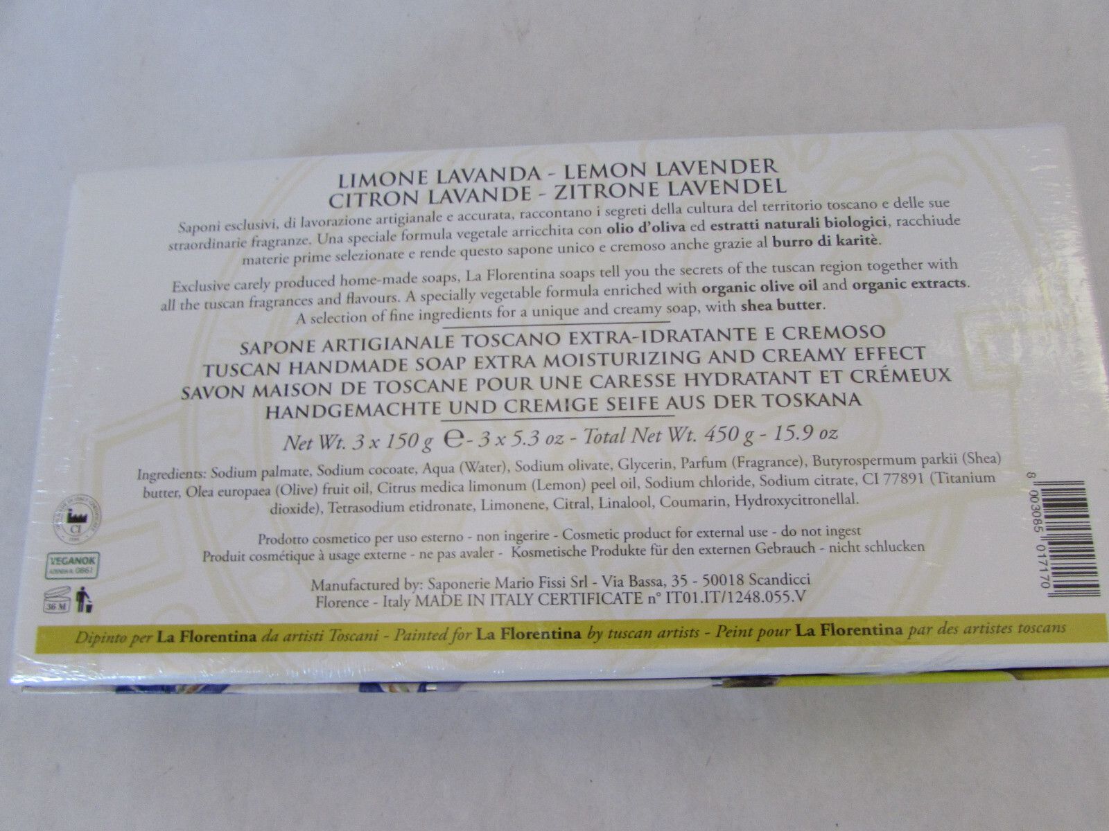 La Florentina Luxury Scented Bar Bath Soap 3 Bars x 5.3 oz Limone Lemon Lavender