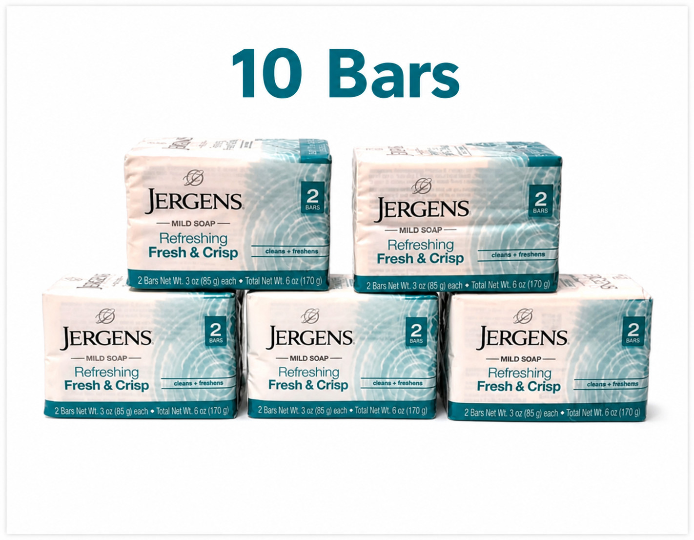 Jergens Mild Bar Soap Refreshing Fresh and Crisp 3 oz Ea 5 Pkgs of 2 (10 Total)