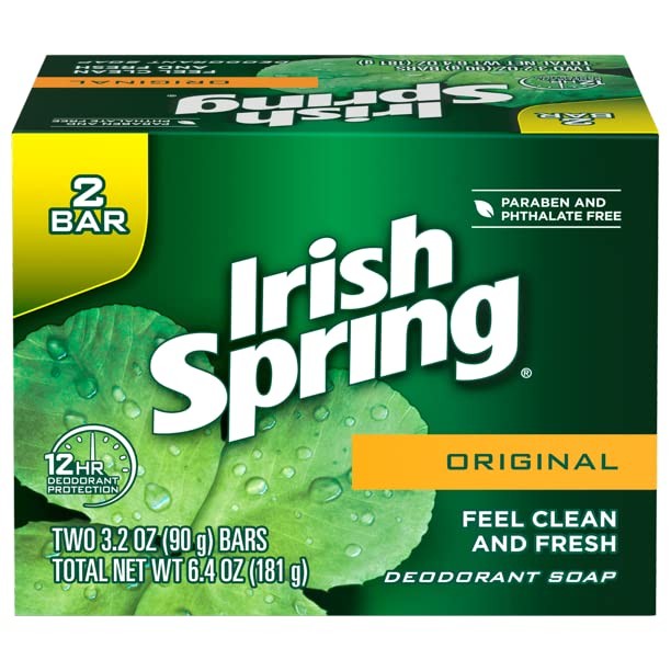 Irish Spring Original Deodorant Bar Soap, 3.20 oz 3.2 Ounce (Pack of 2),