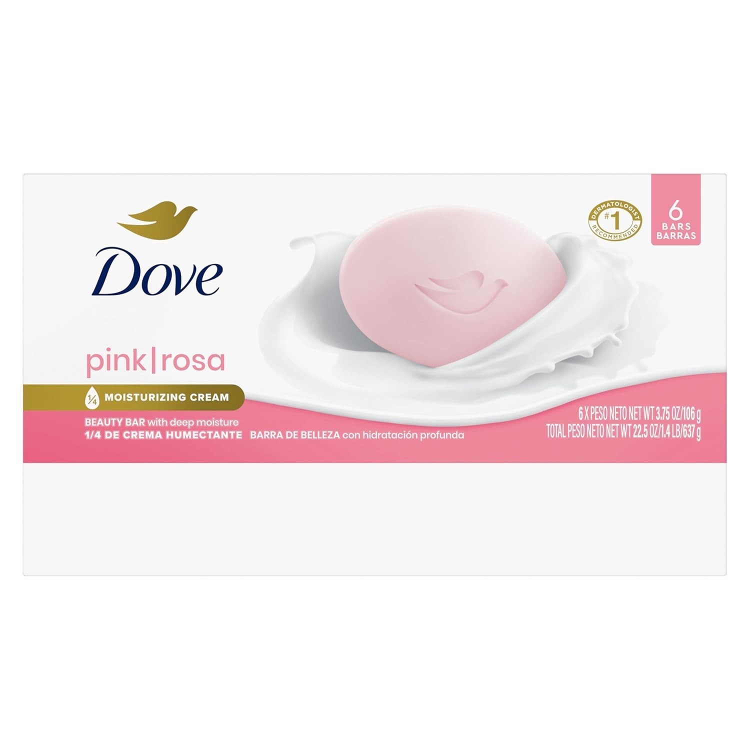 Dermatologist Recommended Pink Rosa Soap – 6 Bars with 1/4 Moisturizing Cream