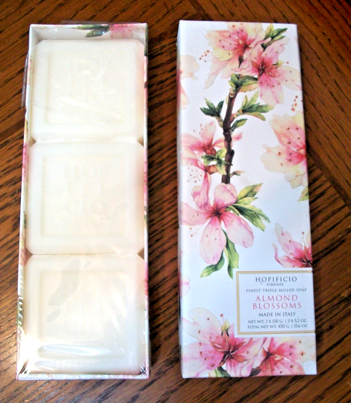 ALMOND BLOSSOMS~HOPIFICIO FIRENZE FINEST TRIPLE MILL SOAP~3 BARS~MADE IN ITALY~