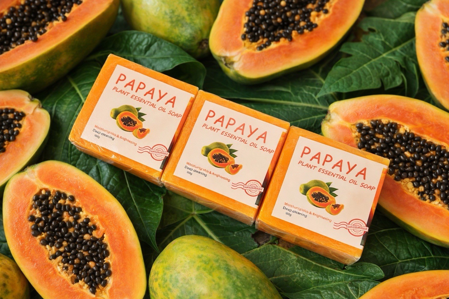 3 pk of Papaya Essential Oil Soap Whitening Anti-Aging Handmade 100g Face Body