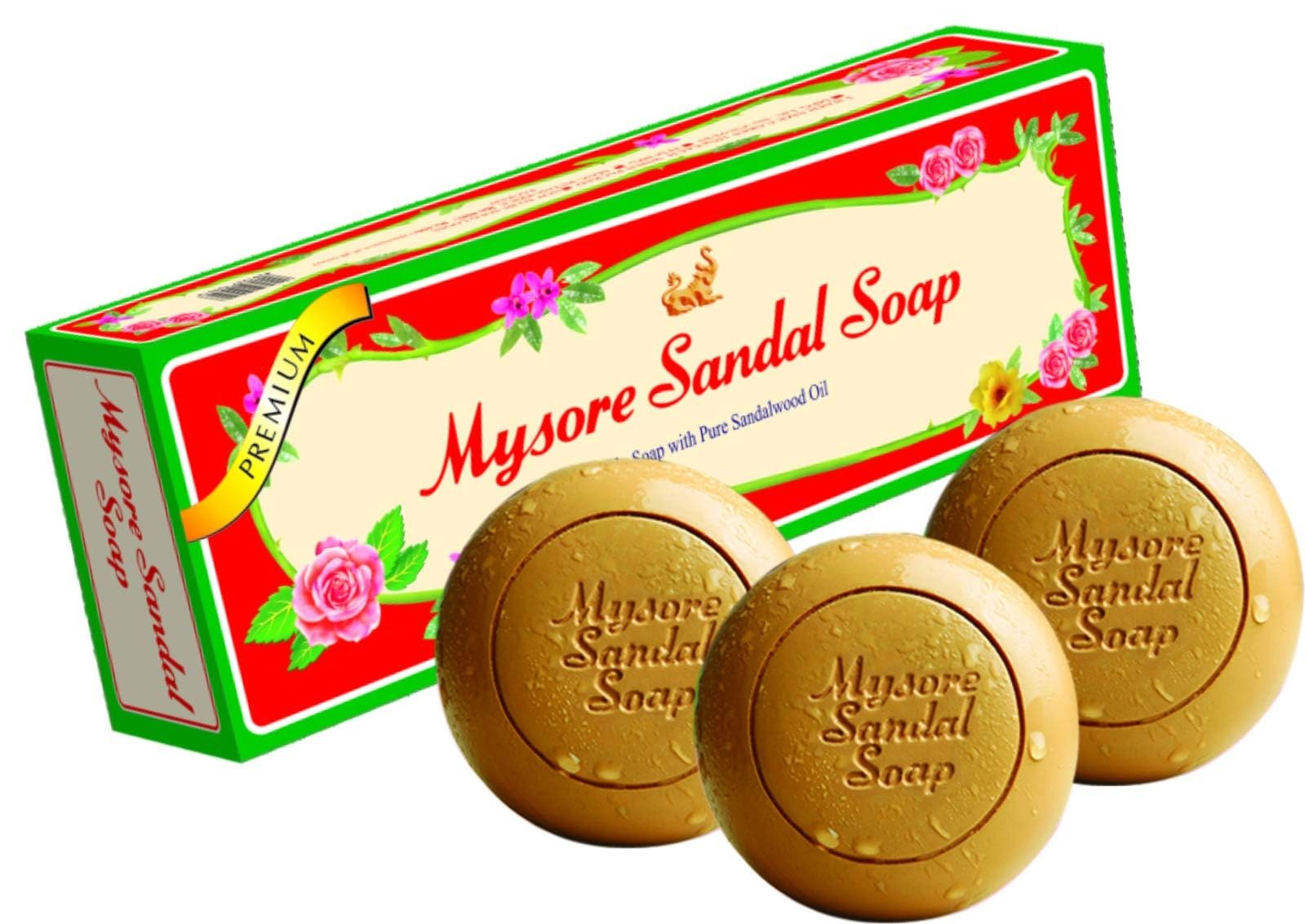 Mysore Sandal Soap, 150g (Pack of 3) 5.3 Ounce 3), Brown