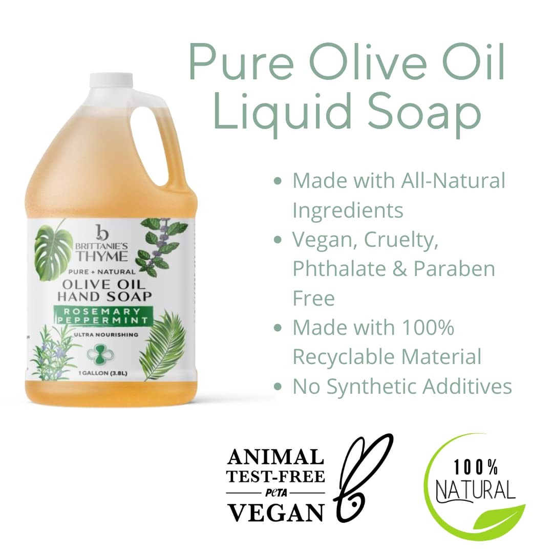 Pure Organic Castile Liquid Olive Oil Soap Refill, Rosemary Peppermint, 1 Gallon