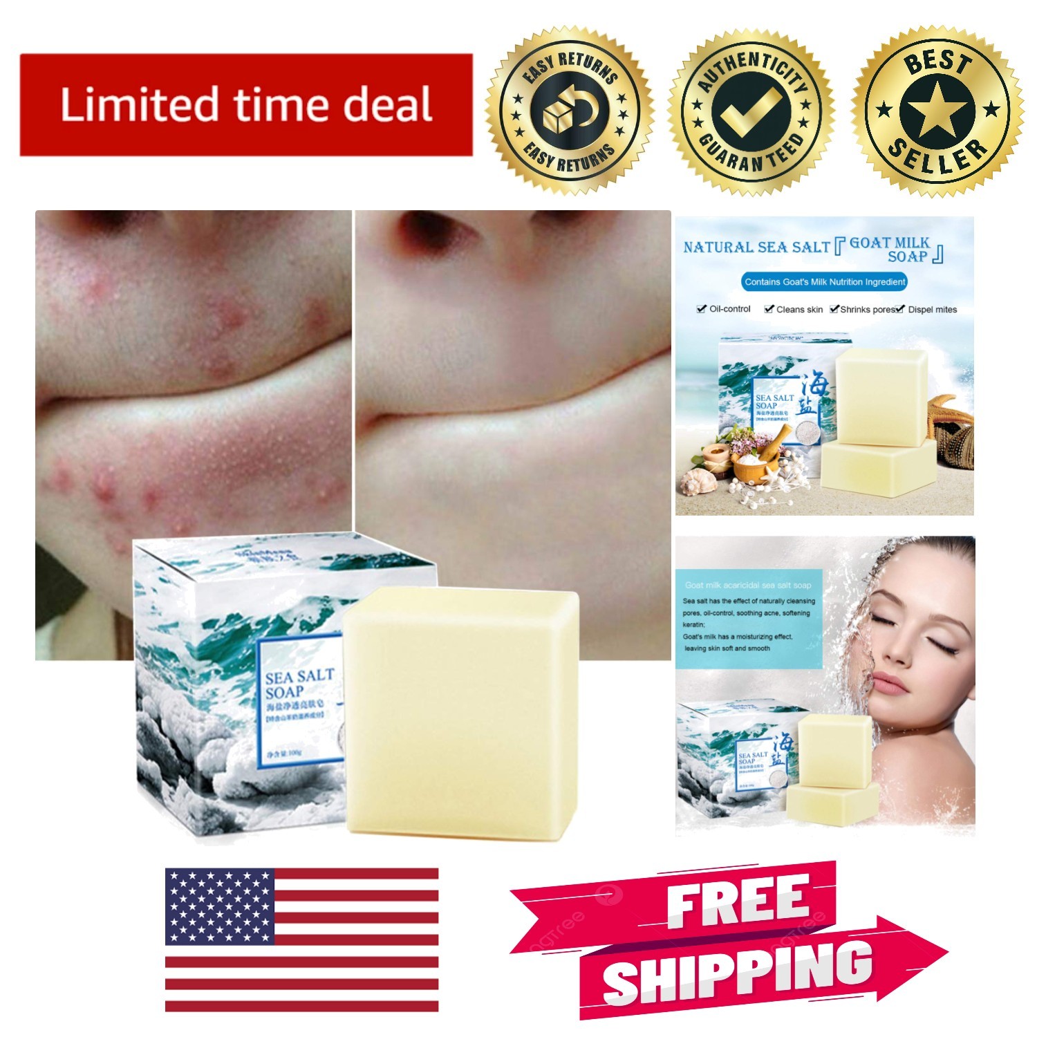 Moisturizing Goat Milk Exfoliating Soap with Sea Salt – 3.52 Oz for Radiant Skin