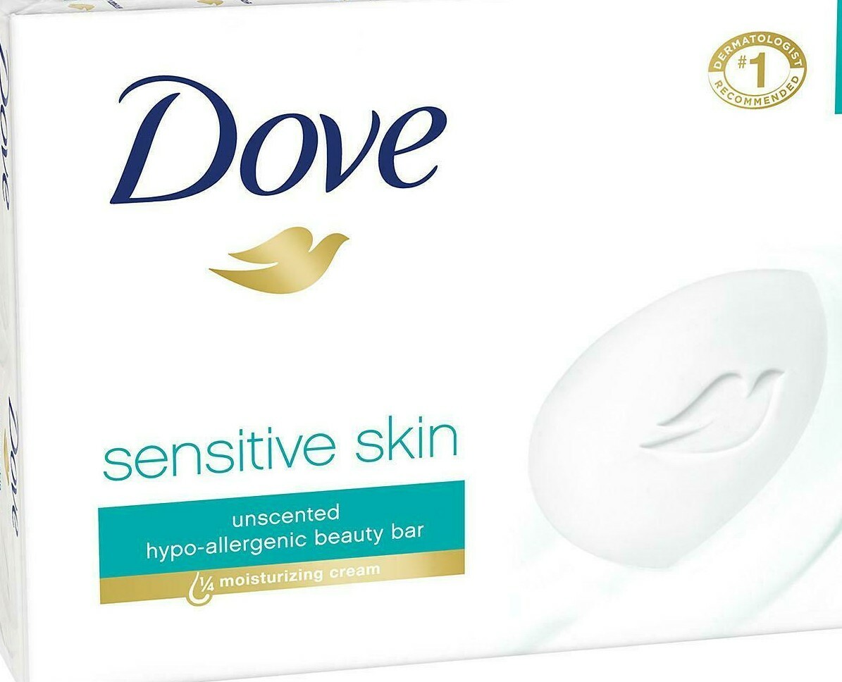 (TWO BARS) WOMEN 3.75 oz SENSITIVE SKIN DOVE WHITE SOAP FRAGRANCE FREE