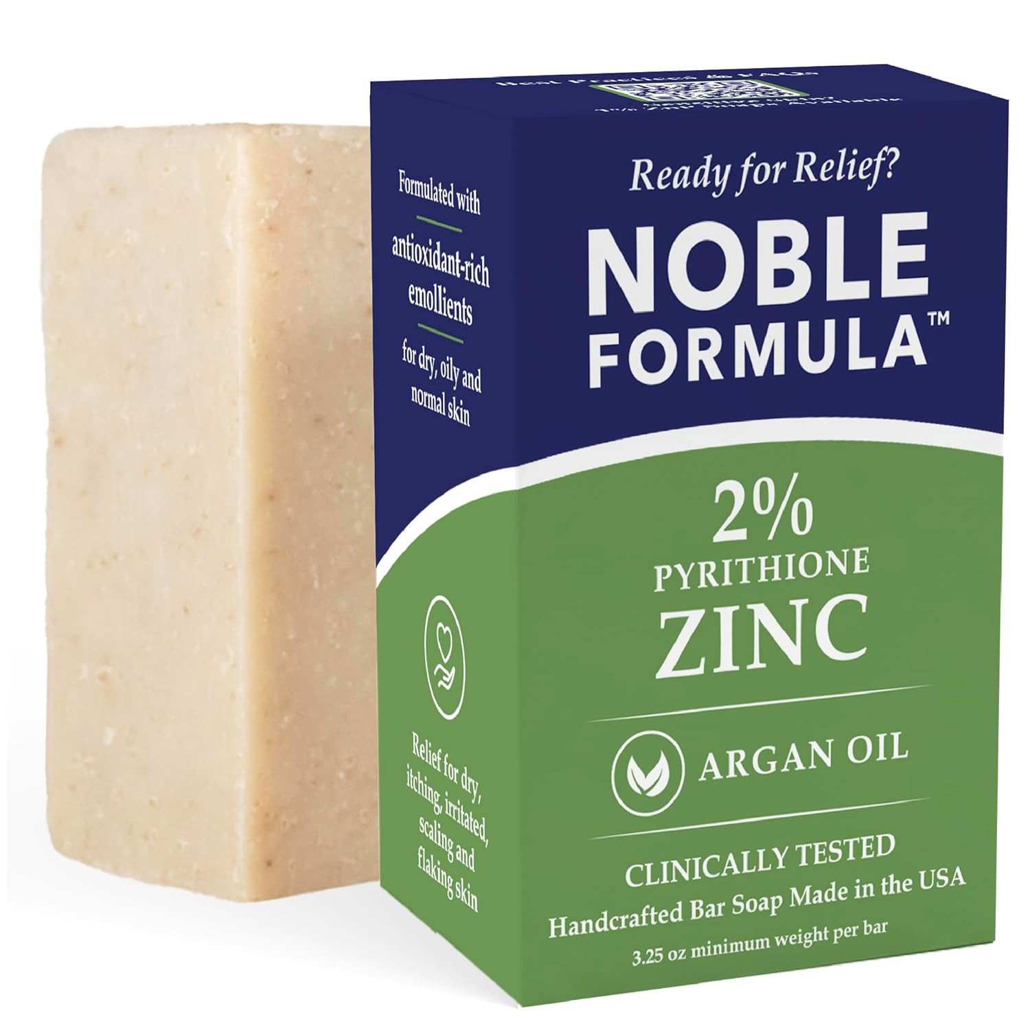Zinc Bar Soap, Olive Oil and Argan Oil 2% Pyrithione Zinc (Znp) for All Skin Typ