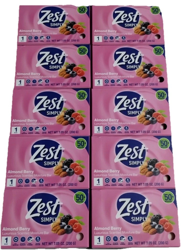 Lot Of 10 Bars Of Zest Simply Almond Berry Luxurious Moisture Bar 7.05 oz New DB