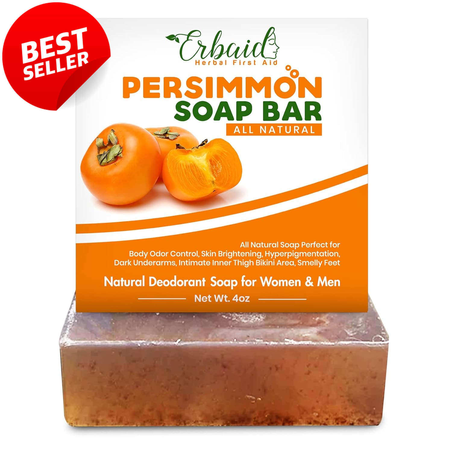 Persimmon Soap Bar for Body Odor Control – Purifying Deodorizing Body Wash with