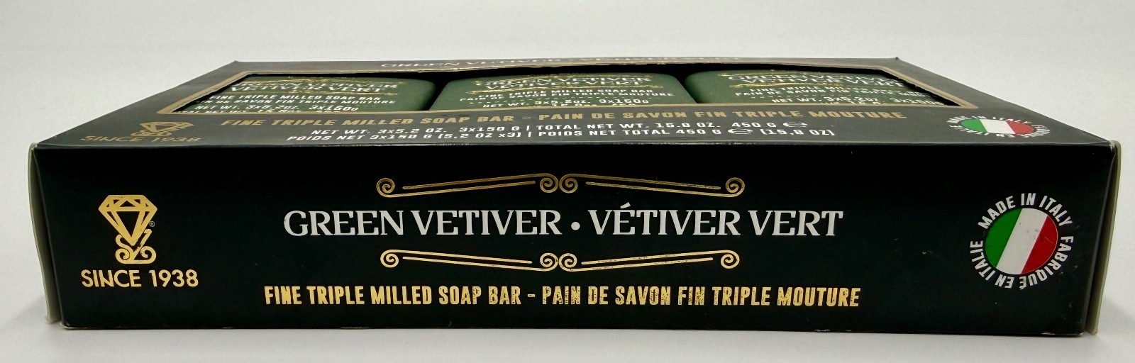 Zeni Green Vetiver Triple Milled Soap Bars 3x 5.2oz Made in Italy Total 15.8oz