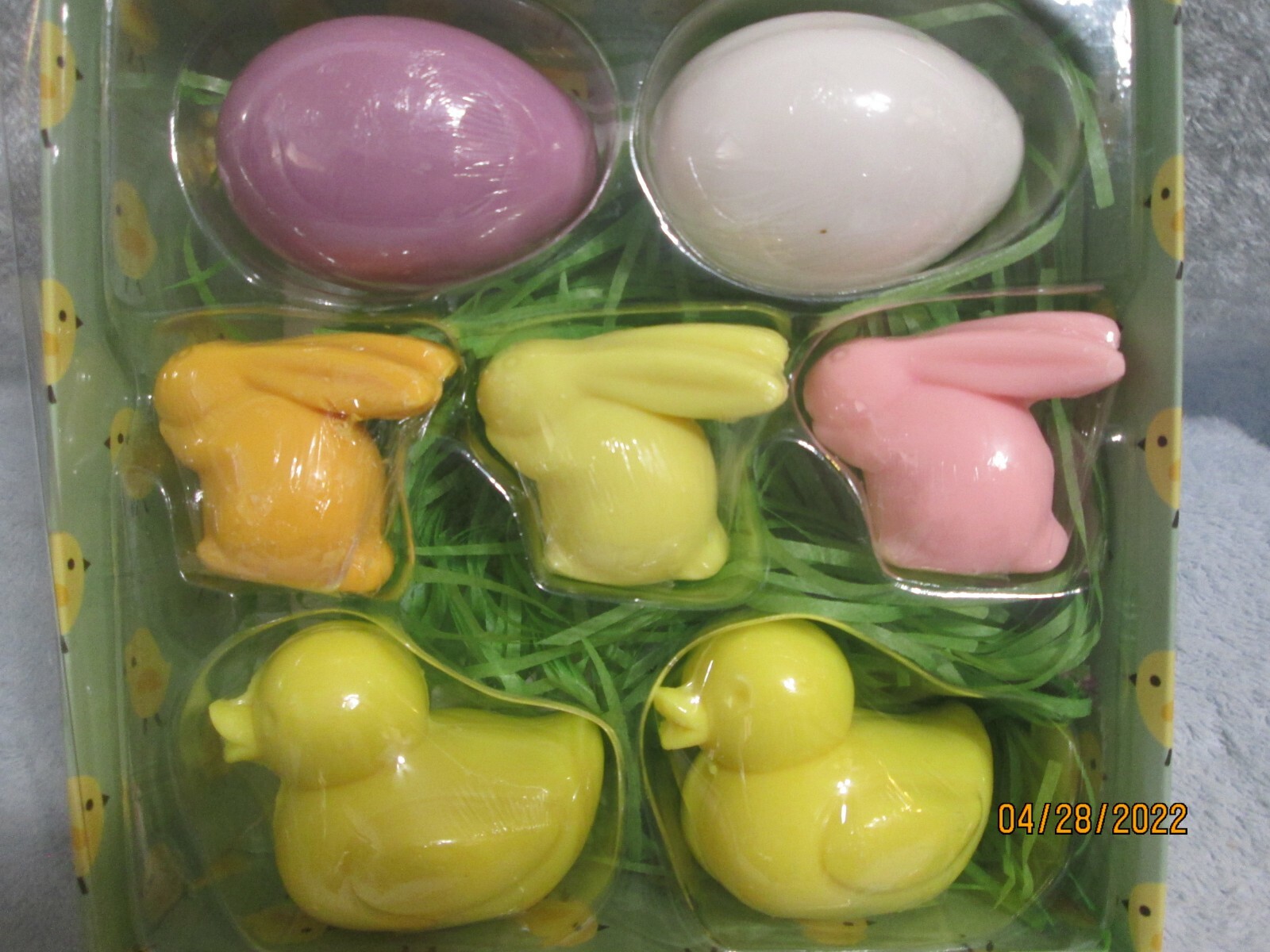 Easter Soap Bars Jasmine & Lily Set Of 6 -2 Easter Eggs 2 Chicks 2 Bunny Rabbits