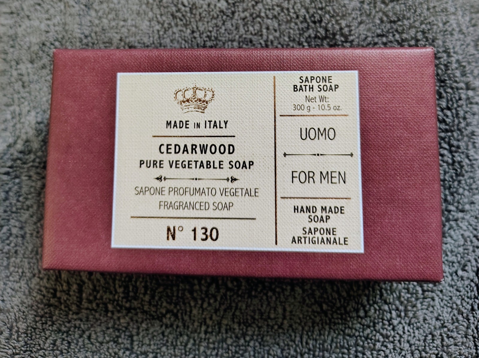 Sapone Artigianale CEDERWOOD Pure Vegetable Soap for Men Hand Made 10.5 oz Italy
