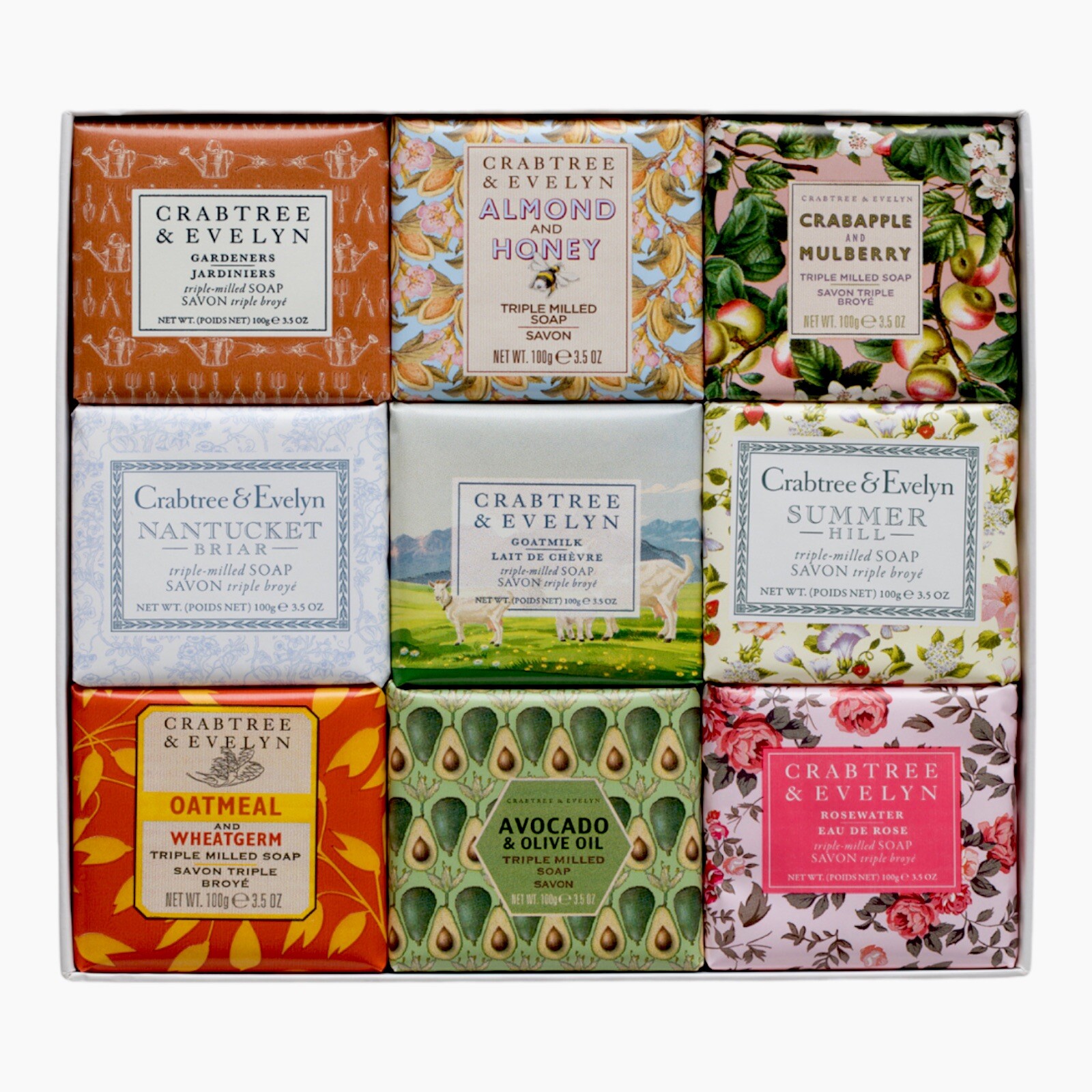 Crabtree & Evelyn Triple Milled Soap Gift Set 9 Bars Nantucket Briar Summer Hill