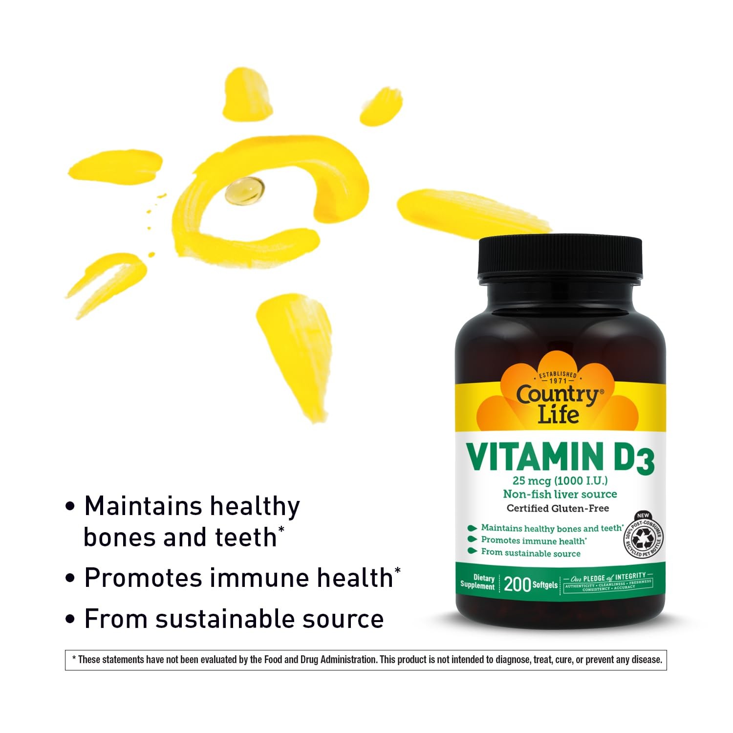 Country Life Vitamin D3 1000 IU (25 mcg) – D 200 Count (Pack of 1)