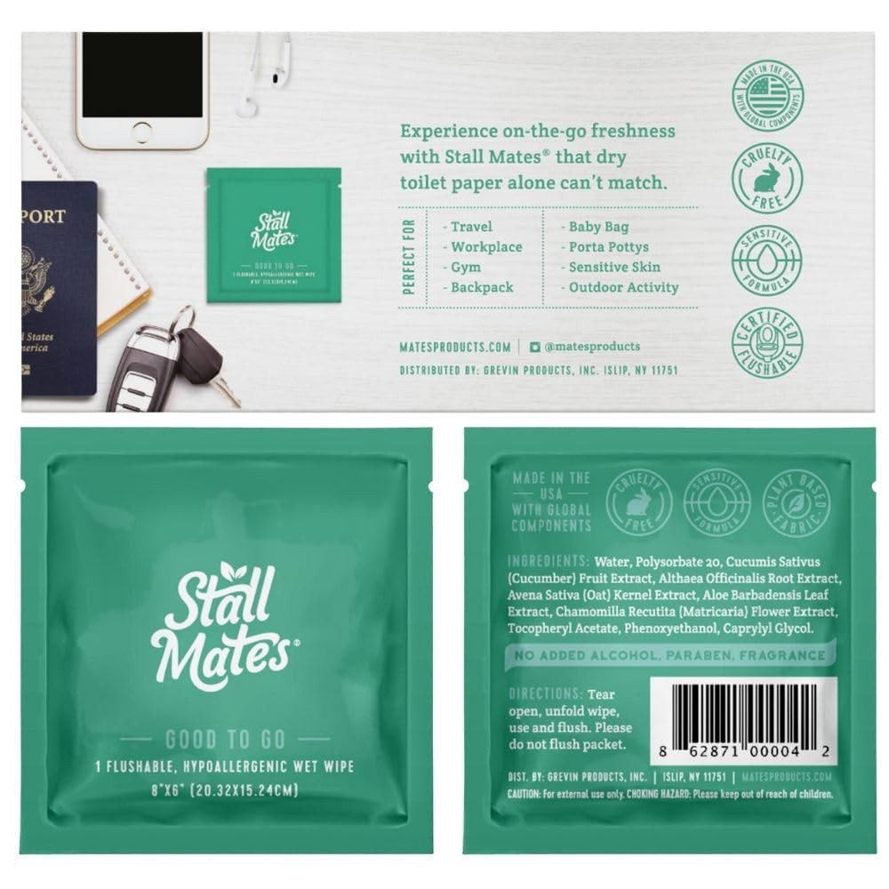 Flushable Wipes Unscented Sensitive Skin Aloe Vitamin-E 30 Pack Travel