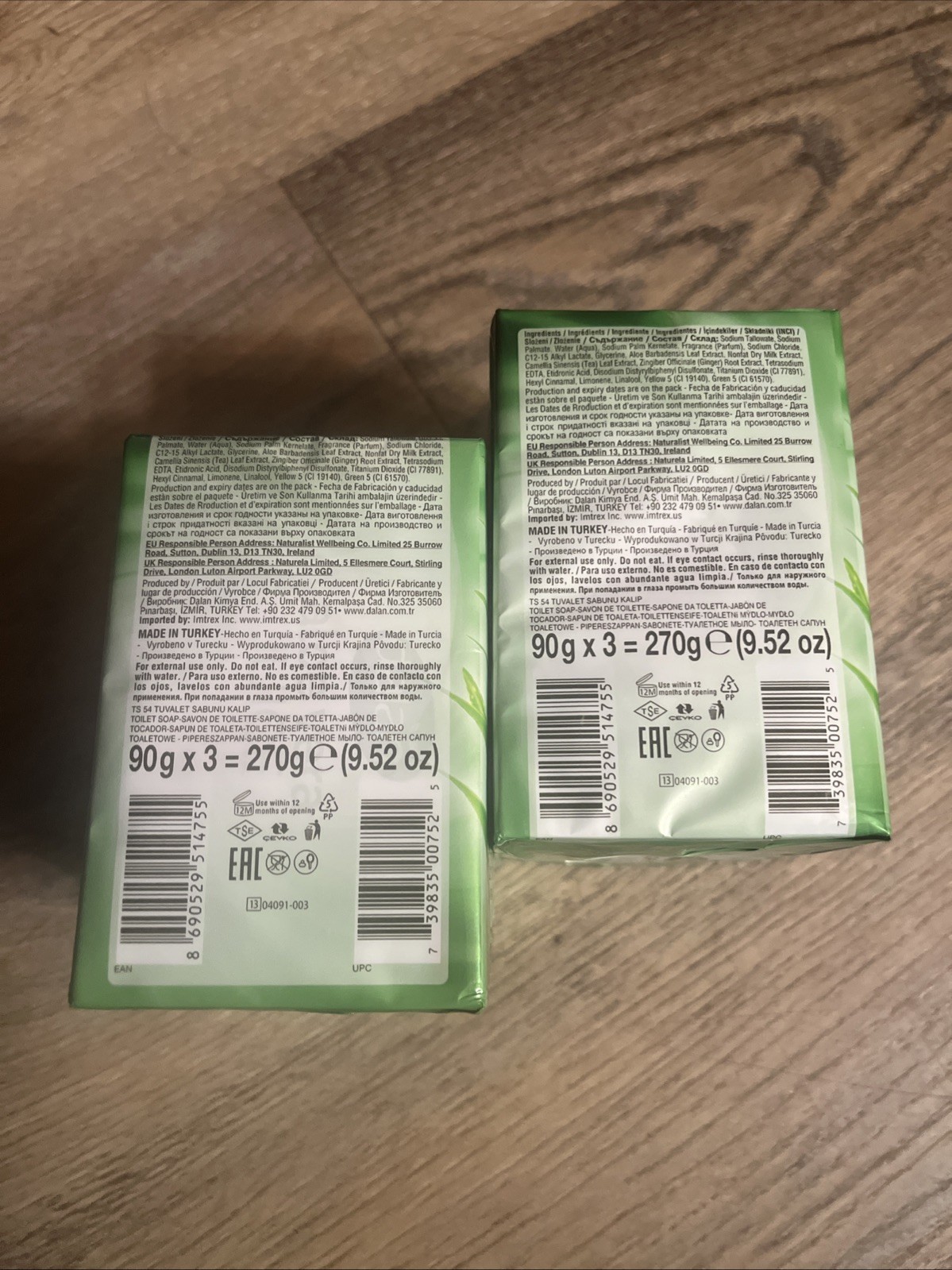 6 Bars Dalan Aloe Vera Juice Cream Soap 3.17oz Each Exp 05/06/2027