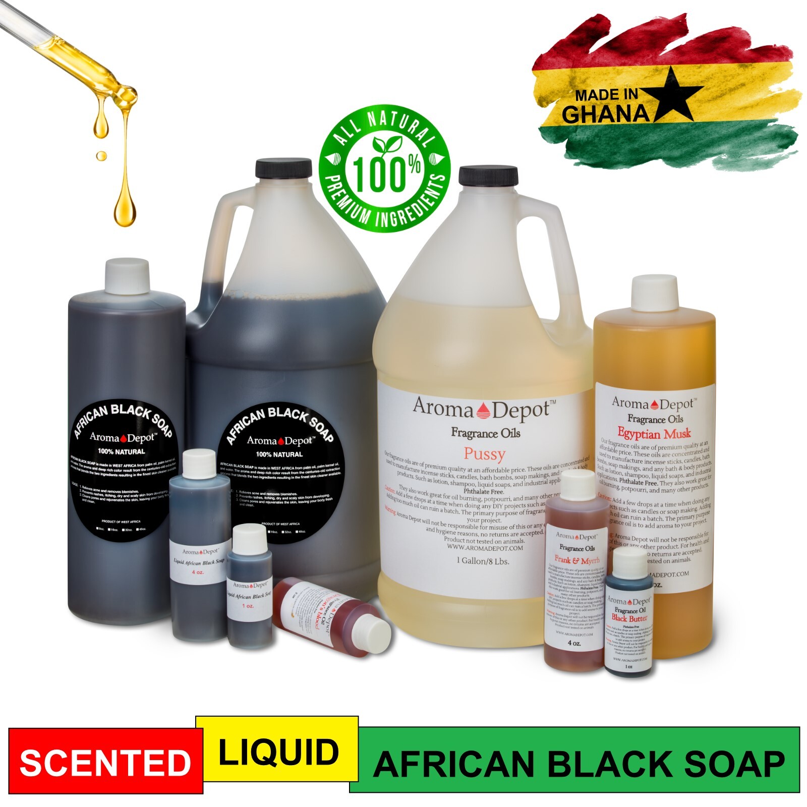SCENTED Liquid Raw African Black Soap 100% Natural Organic Face & Body Wash