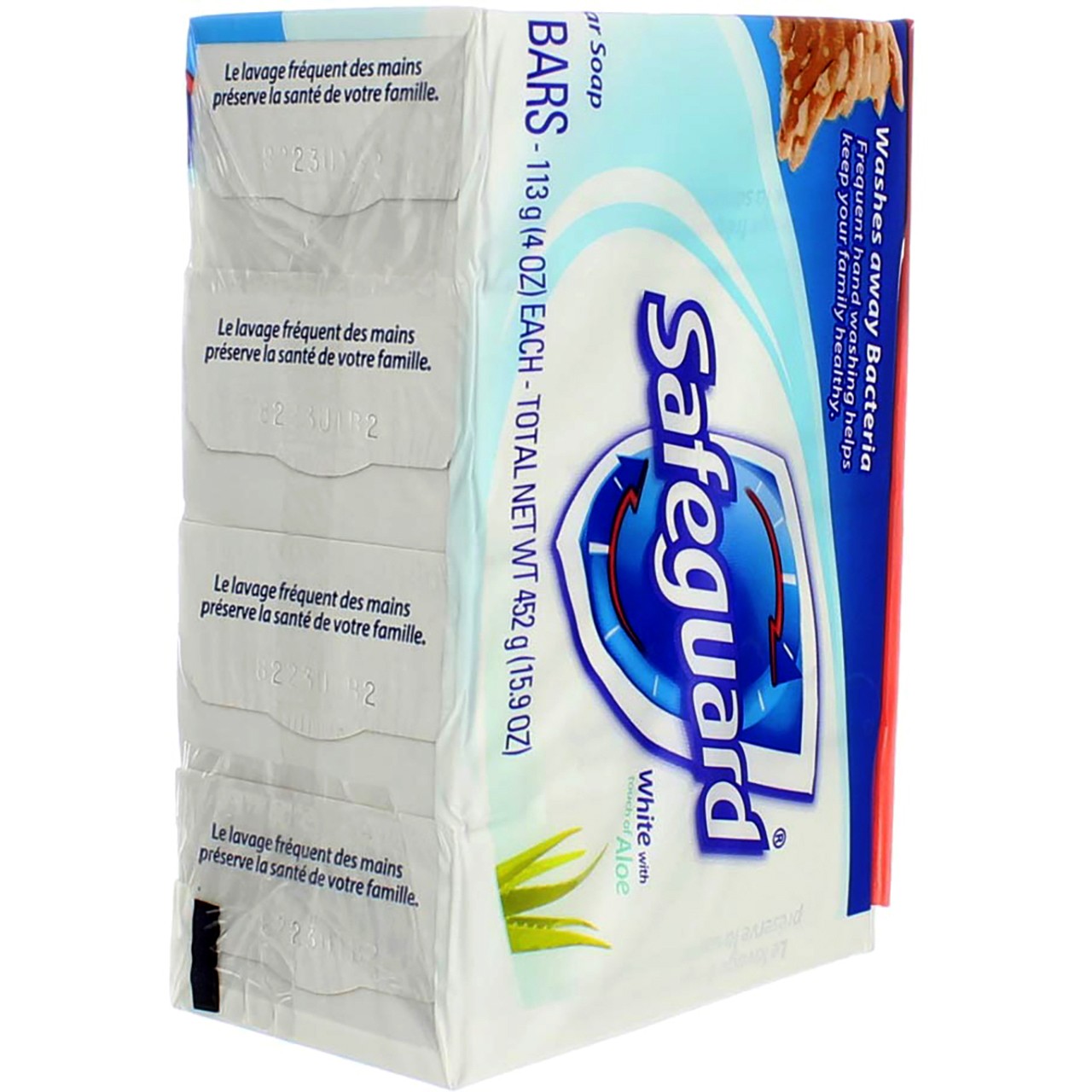 3 Pack Safeguard Antibacterial Deodorant Bar Soap, White with Aloe, 4 oz, 4 Ct