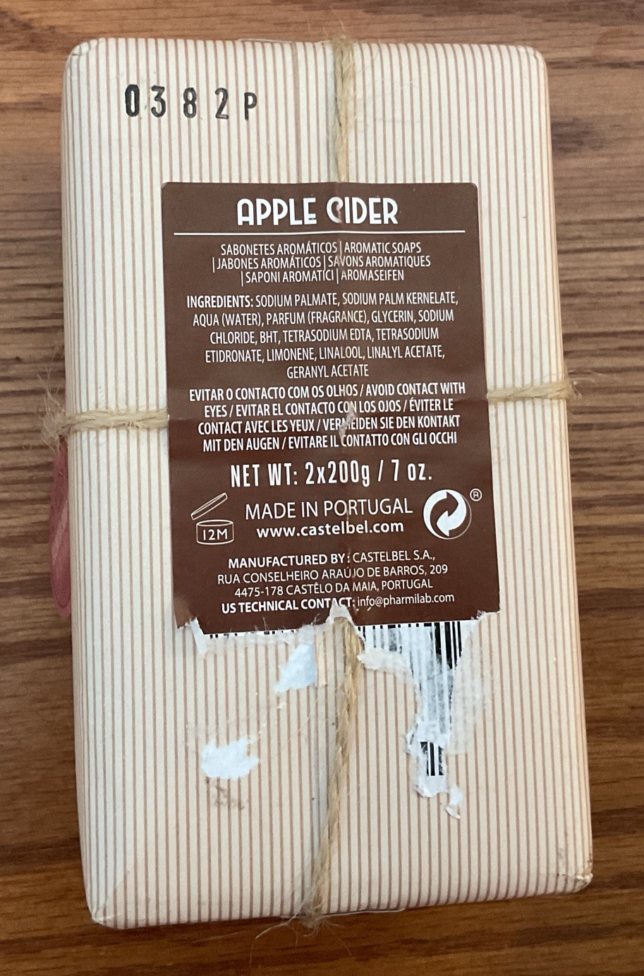 2 Pack Castelbel Apple Cider Triple Milled Scented 2 x 7 Oz Soap Bars NIP