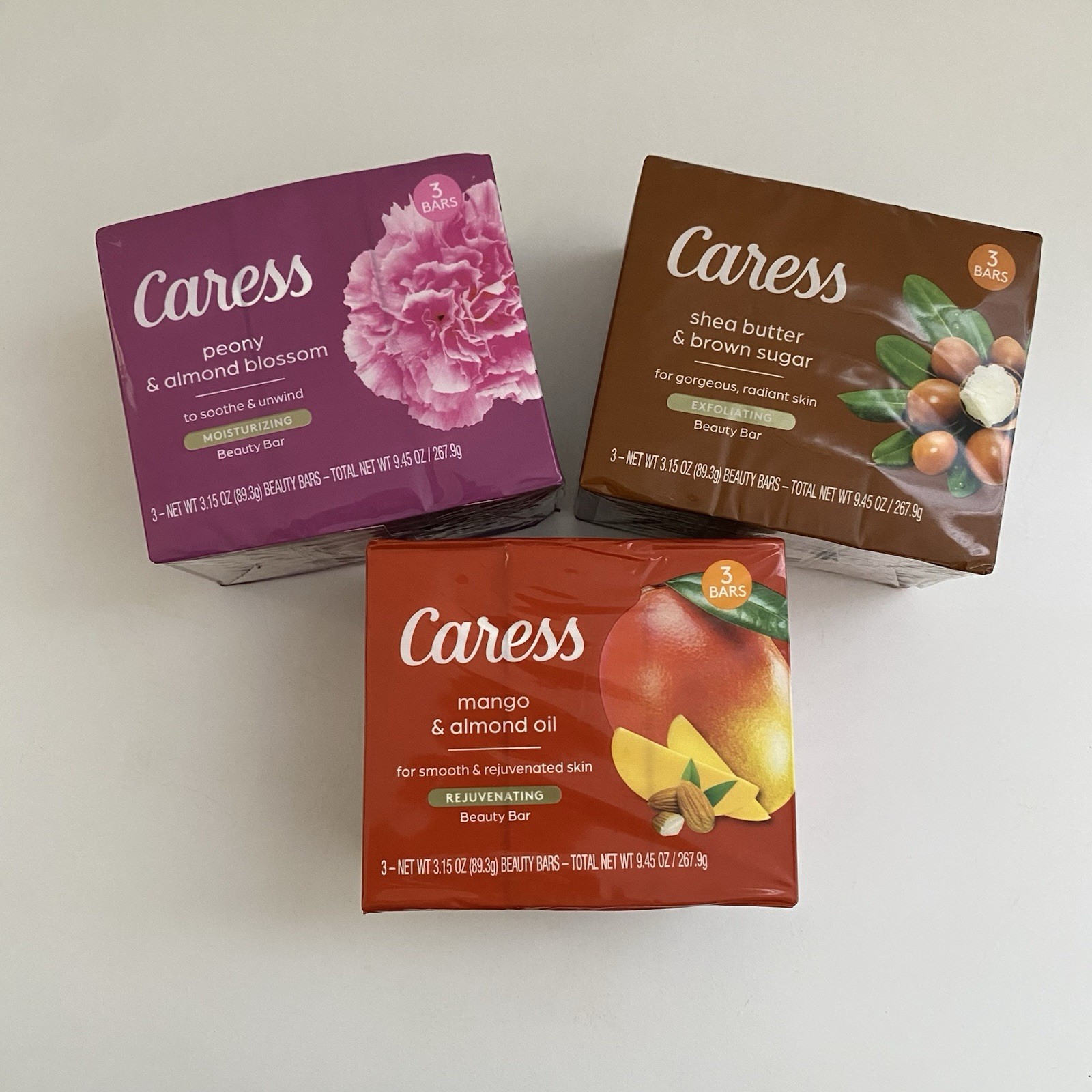 Caress Lot Of 9 Beauty Bars Soap 3 Scents Shea Mango Blossom 3.15 Oz SEALED