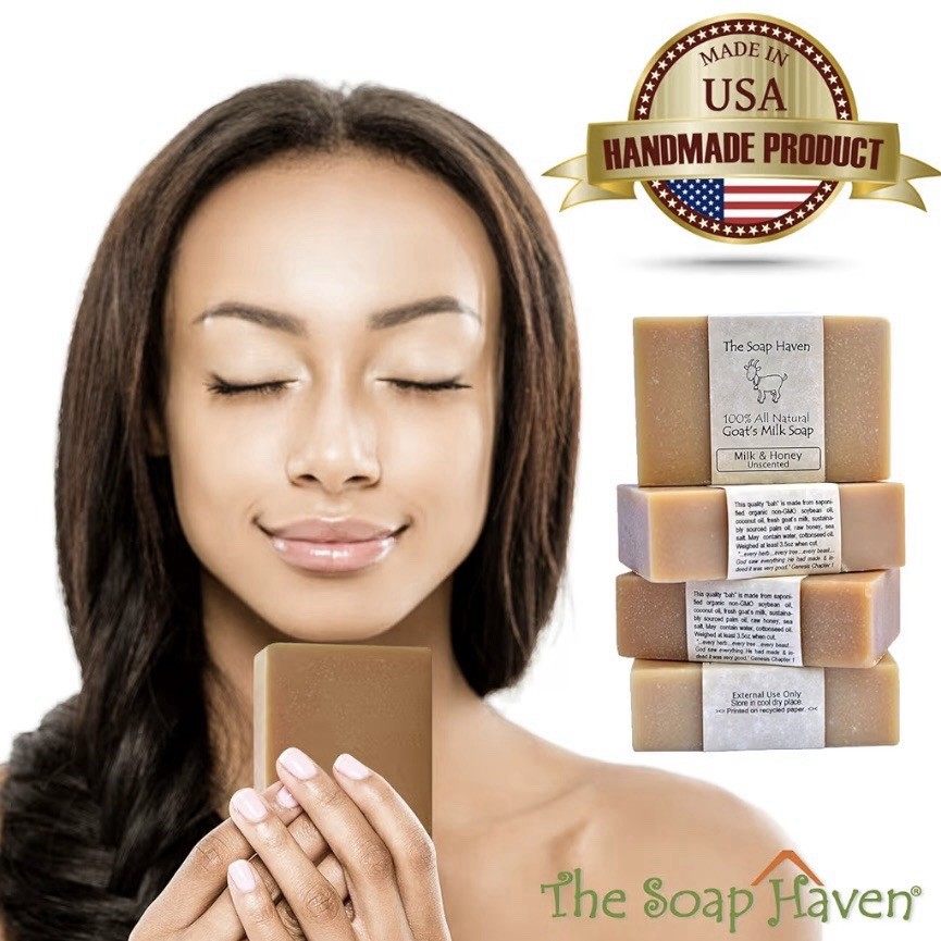 4 Goat Milk Soap Bars with Honey – Handmade in USA. All Natural Soap – Unscented