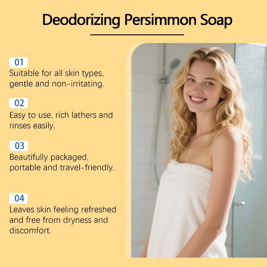 1-5PC Persimmon Soap Bar Body Odor Control Deodorant Soap for Men & Women USA