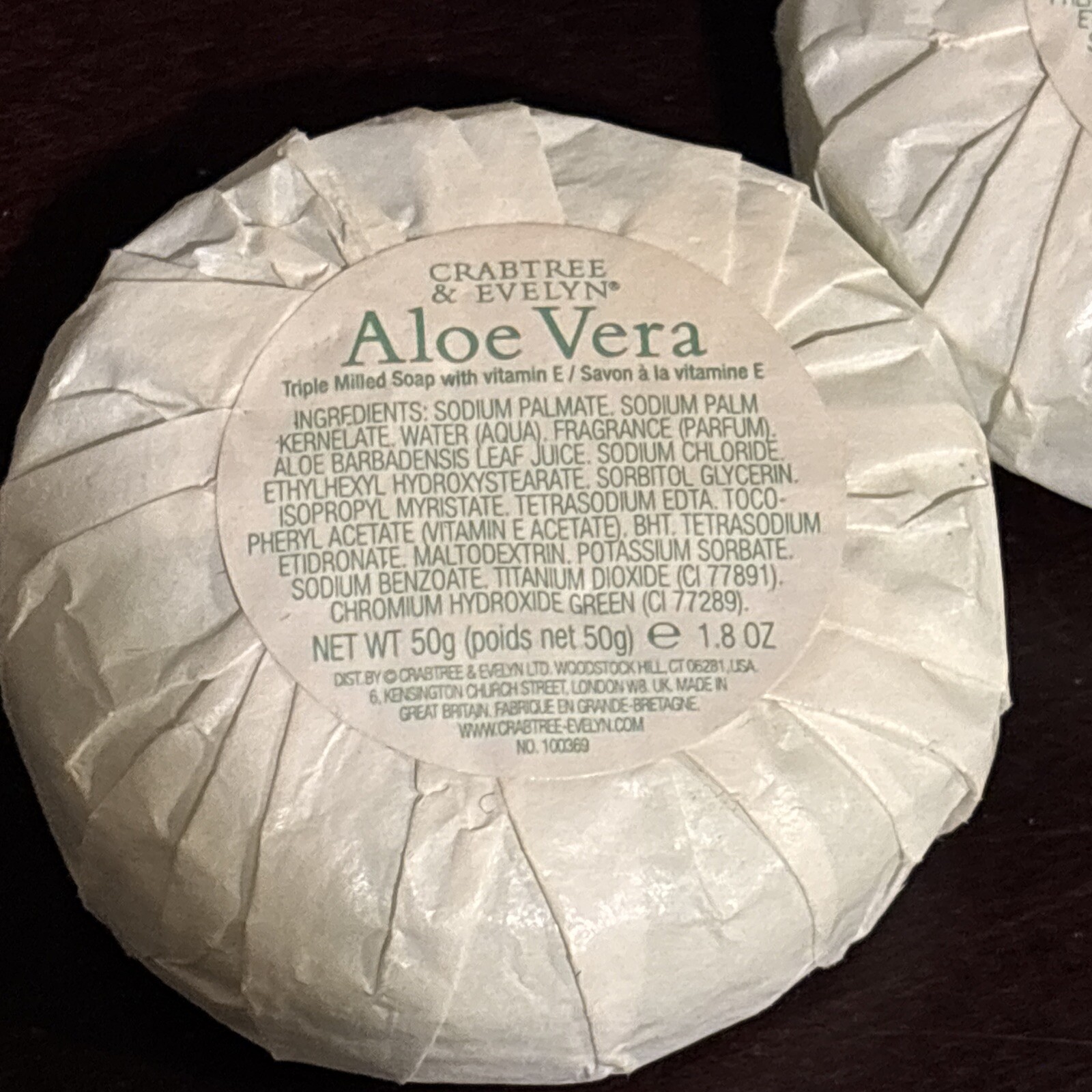 Crabtree & Evelyn Aloe Vera Soap~Set of 2 Soaps ~ Circle New 50g Each 1.8oz Each