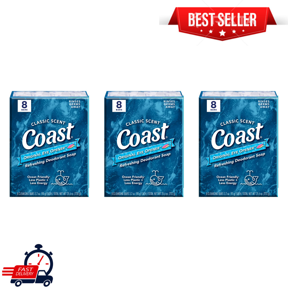 Coast Refreshing Deodorant Bar Soap, for All Skin Types, Classic Scent, 24 Bars