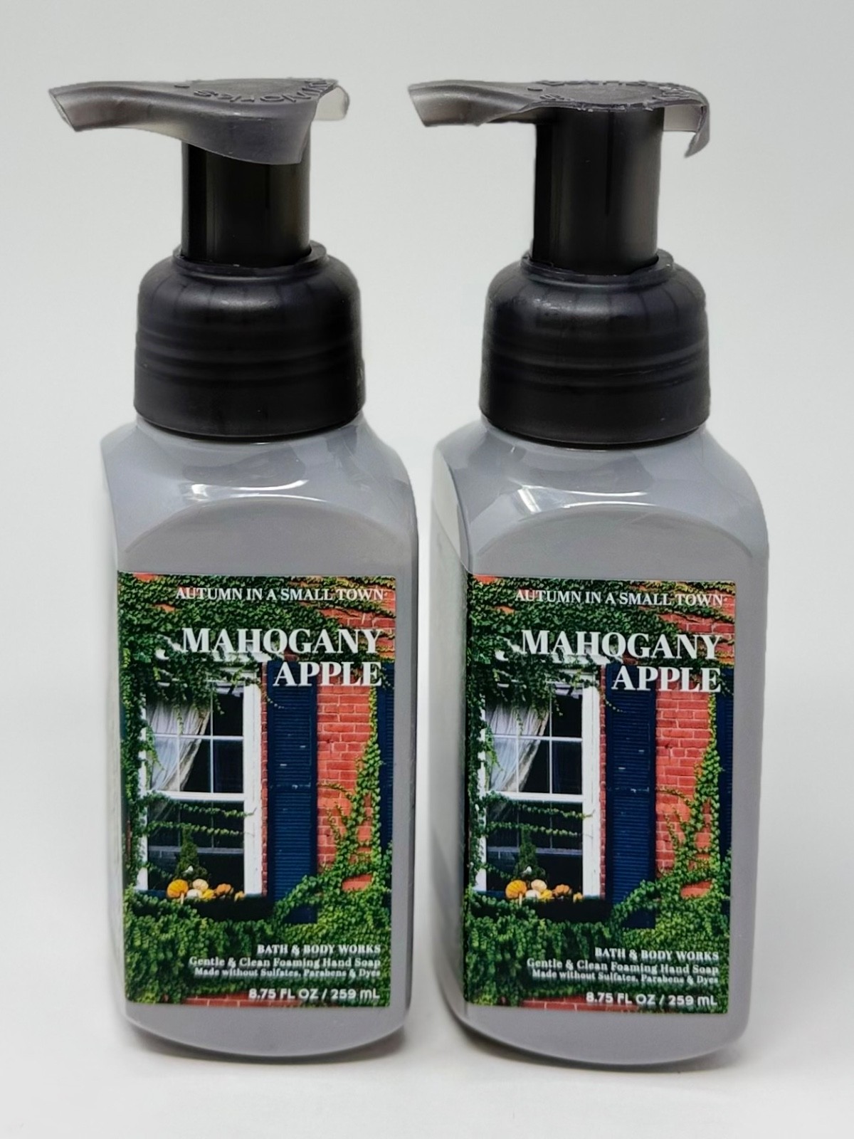 2 DAMAGED BATH & BODY WORKS MAHOGANY APPLE GENTLE CLEAN FOAMING HAND SOAP WASH