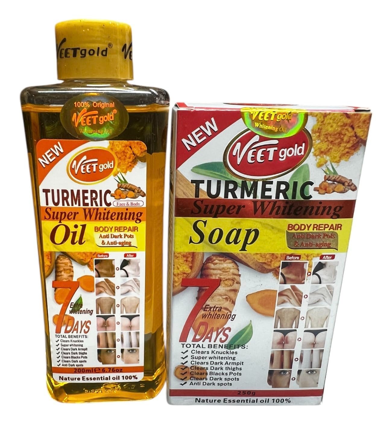 Soft 7 turmeric Soap&oil set, 7 Days Body Repair, Natural Dark Spot Treatment