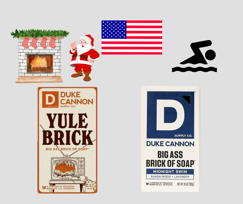 Duke Cannon Midnight Swim +Yule Brick Big Ass Brick Soap Men Lot 2 Benefits Vets
