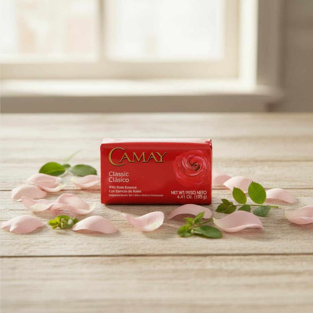 Camay Classic Bar Soap, Rose Essence, 8-Pack of 4.41 Oz Each Soap, 8 Bar Soaps.
