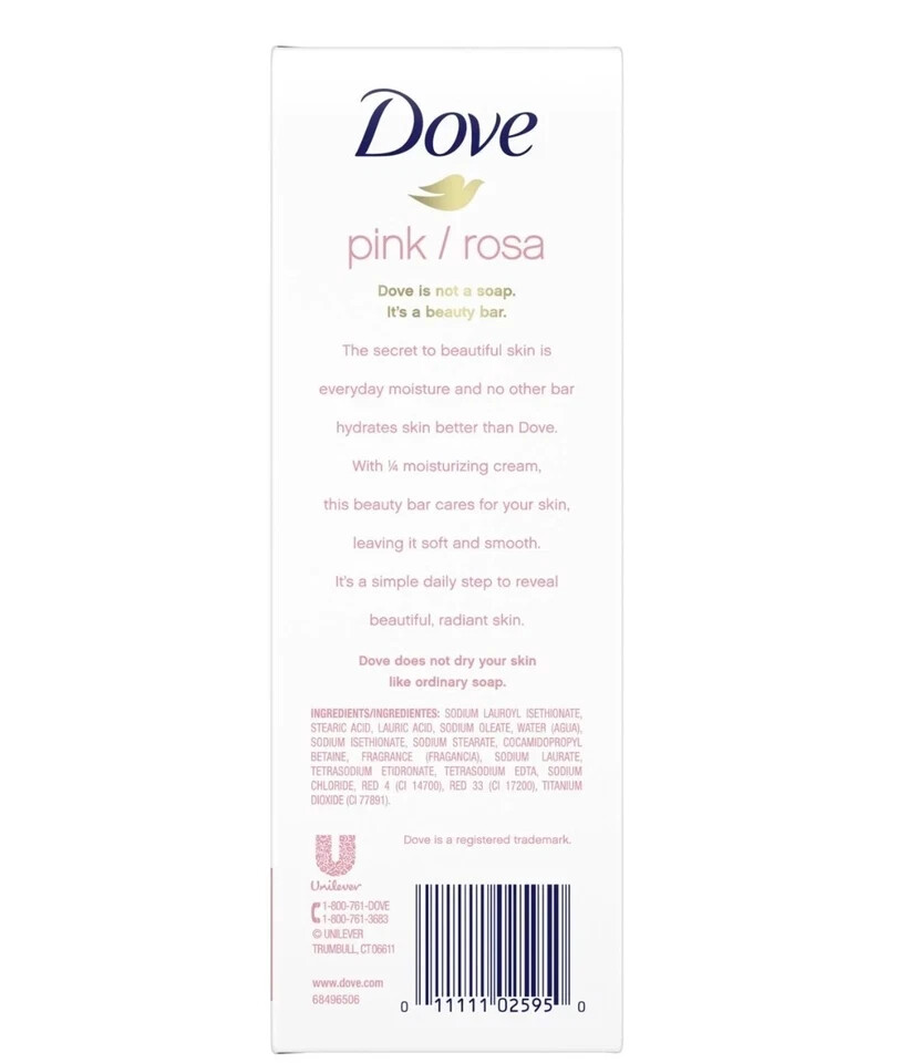 Dove Pink Rosa Soap Bar Moisturizing Cream Beauty Bar 3.75oz x 12 Pack Free S/H