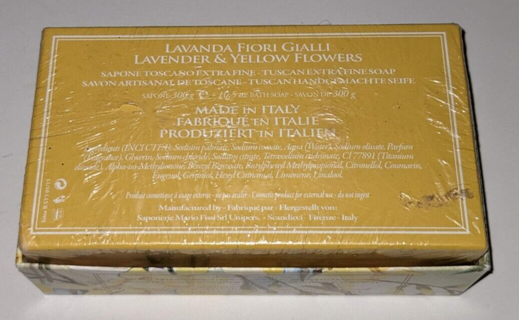 Lavender & Fiori Gialli Soap Bar Saponerie Mario Fissi Made Italy 10.5 oz NEW