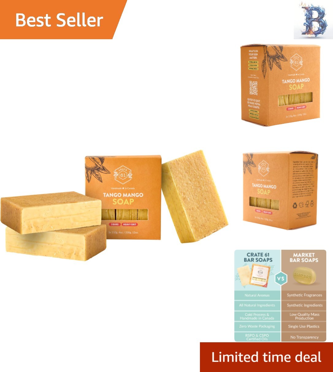 Eco-Friendly Mango Scented Bar Soap – Handmade Natural 3 Pack for All Skin Types