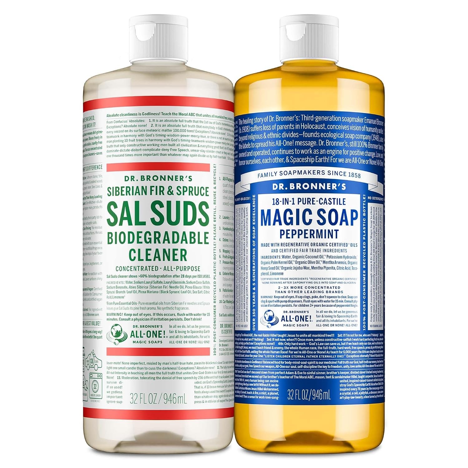 Dr Bronners Pure Castile Soap Variety Pack & Sal Suds Biodegradable Cleaner
