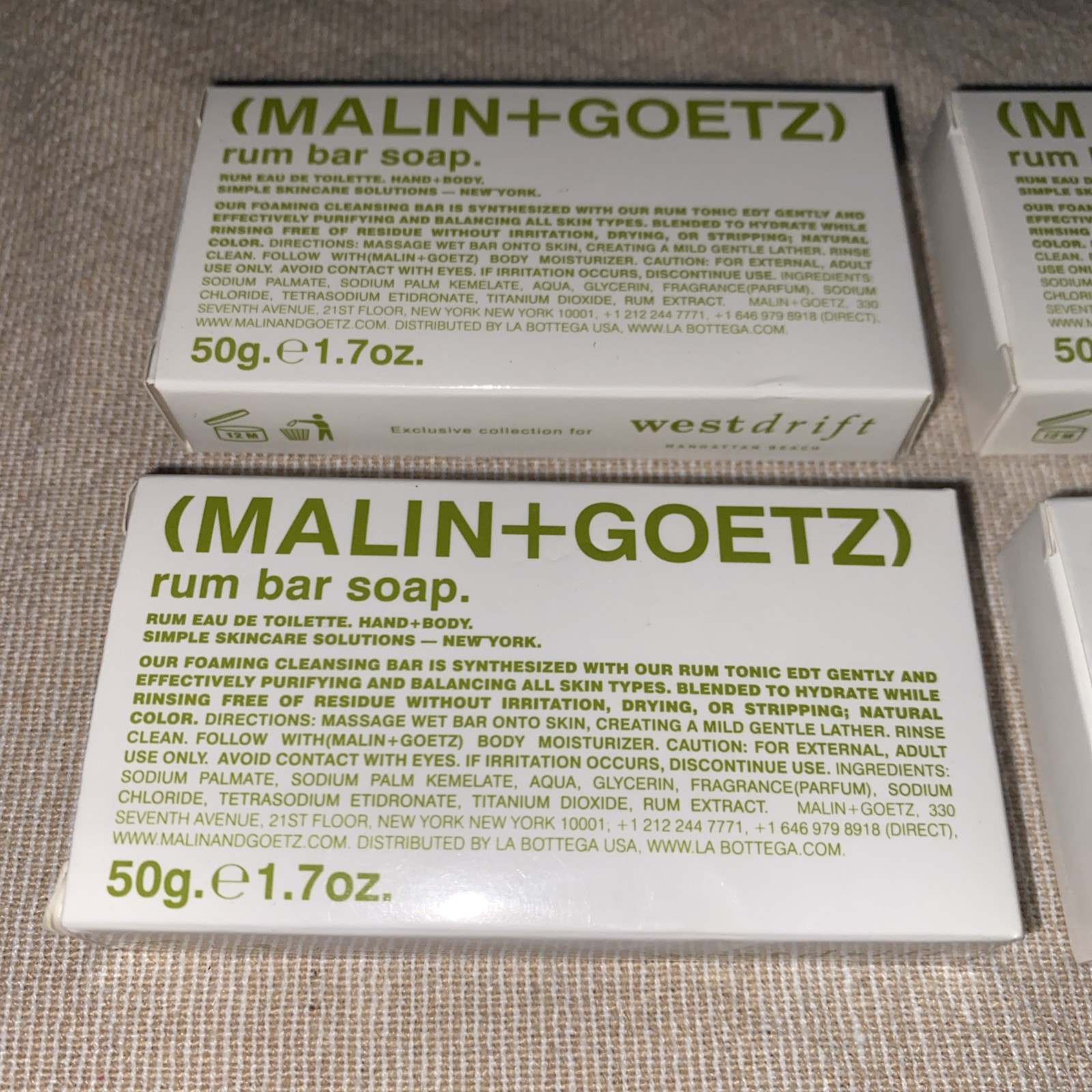 Luxurious Malin+Goetz Rum Bar Soap for Hand & Body – 50g/1.7oz each Lot of 4