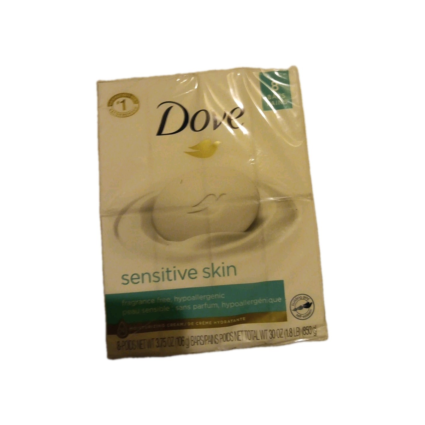 Dove Sensitive Skin Gentle Beauty Bar Soap, Unscented, 3.75 oz (8 Bars)