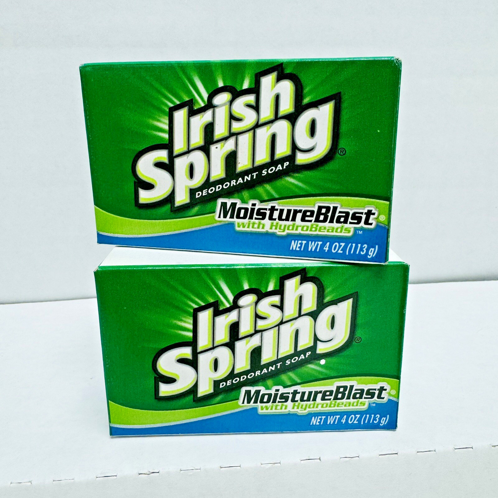 Irish Spring Moisture Blast With HydroBeads Bar Soap Lot Of 2 New 4oz Clean Bath