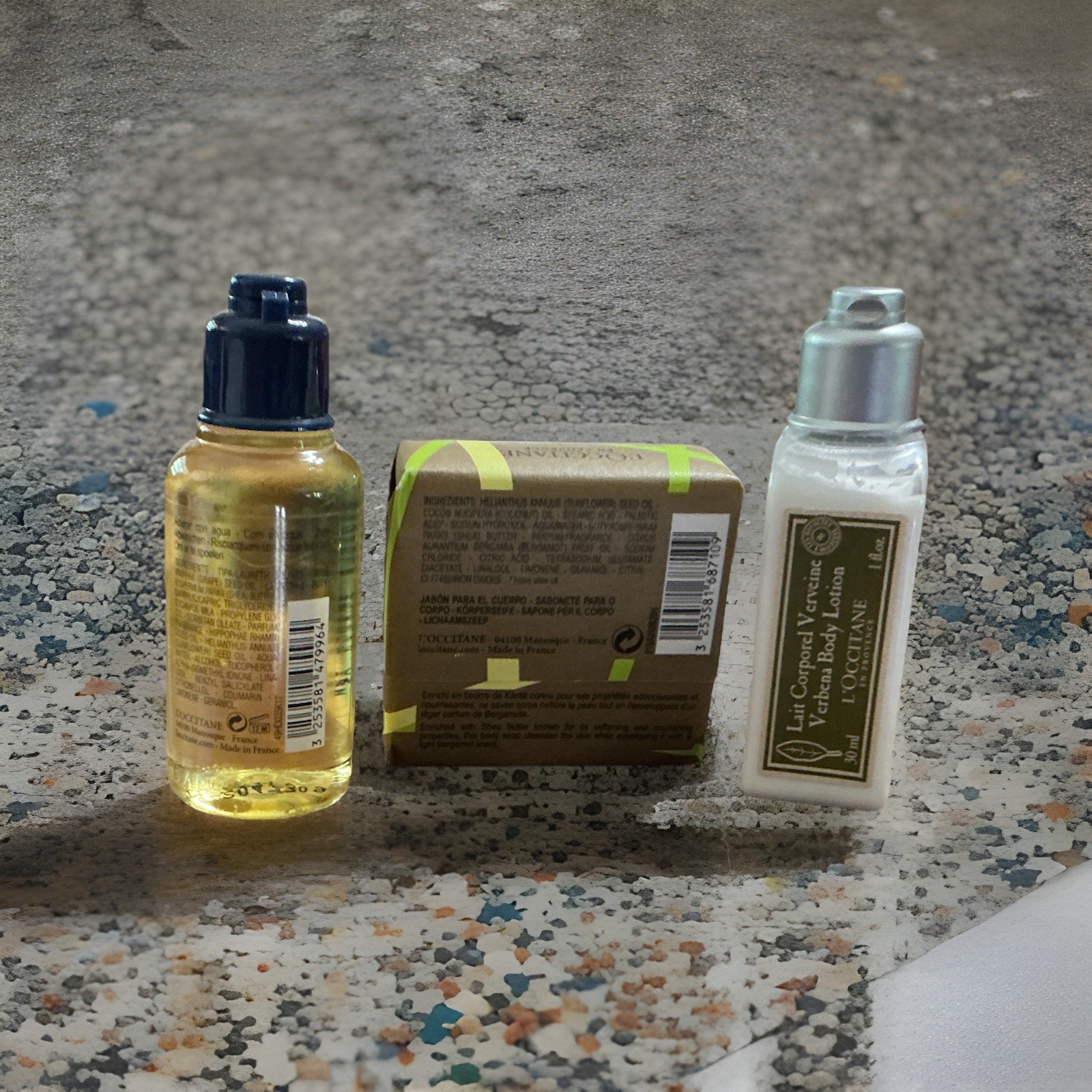 L’Occitane En Provence Travel 3pc Set Body Soap, lotion, and oil ALL NEW