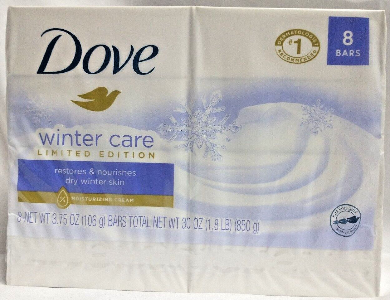 8 Pack Dove Winter Care Limited Edition Moisturizing Cream Bar Soap 3.75 Oz.