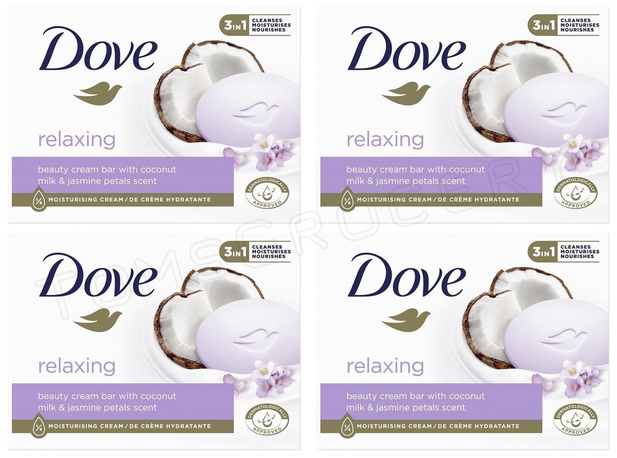 8 DOVE Relaxing Beauty Cream Bar with Coconut Milk & Jasmine Petals Scent 90g