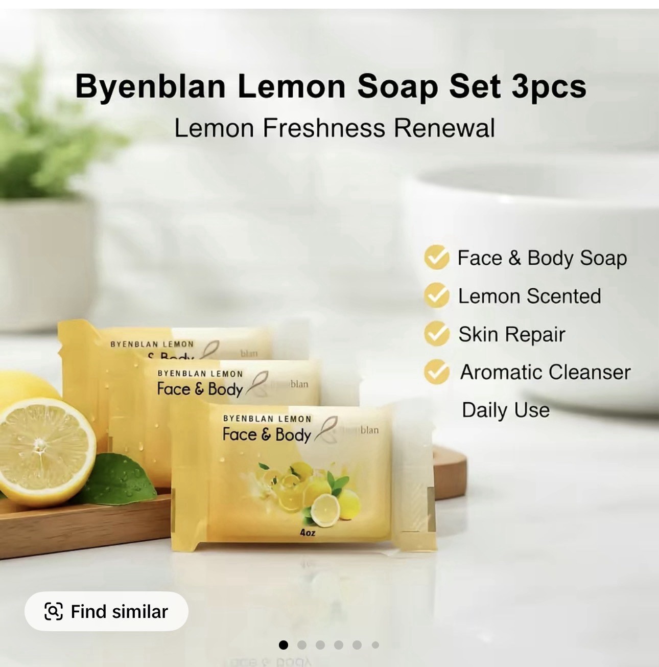 Byenblan Lemon Face & Body Bar Soap 4 oz Each (3 Pack) Daily Use