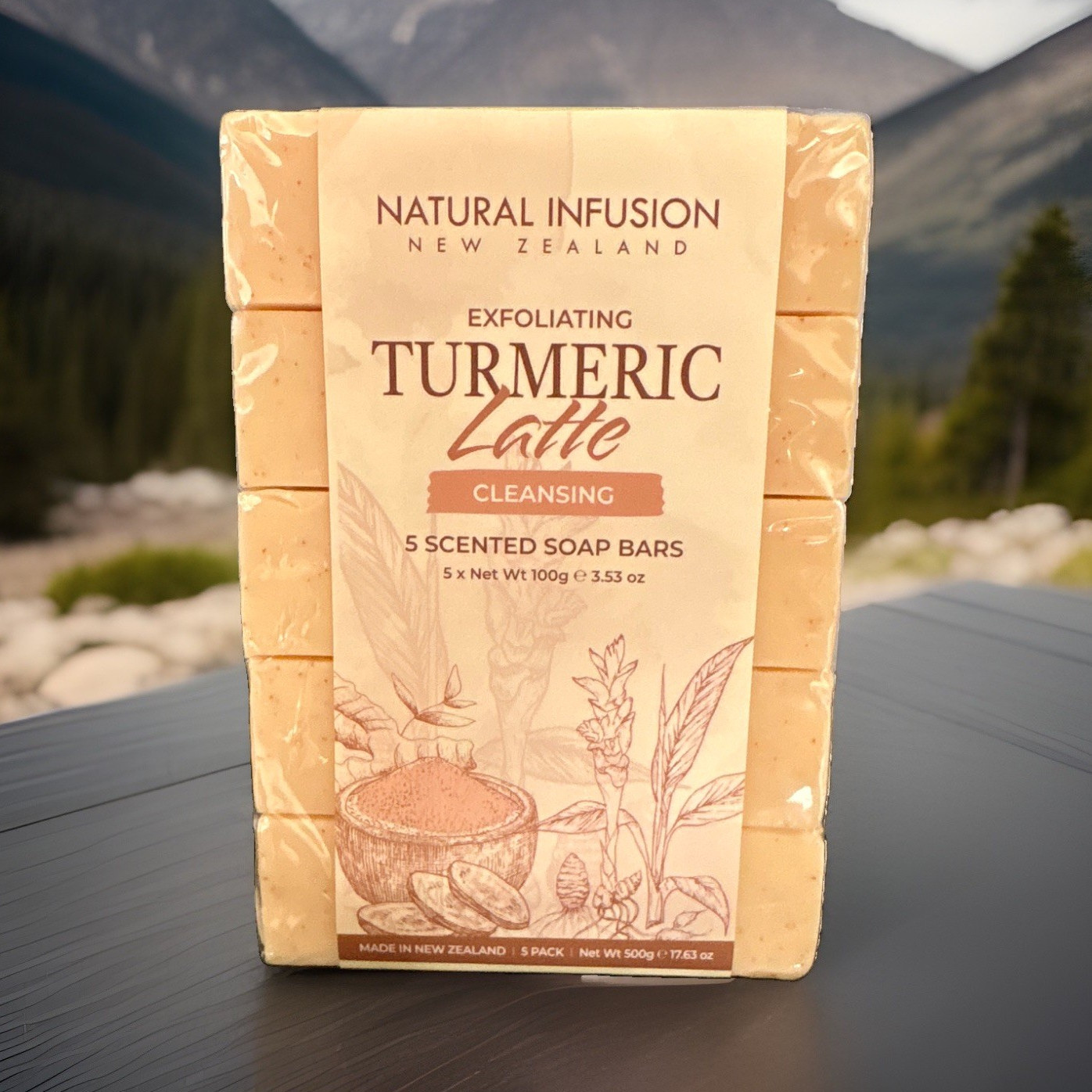Natural Infusion Turmeric Latte Exfoliating Cleansing Scented Soap Bars 5x100g