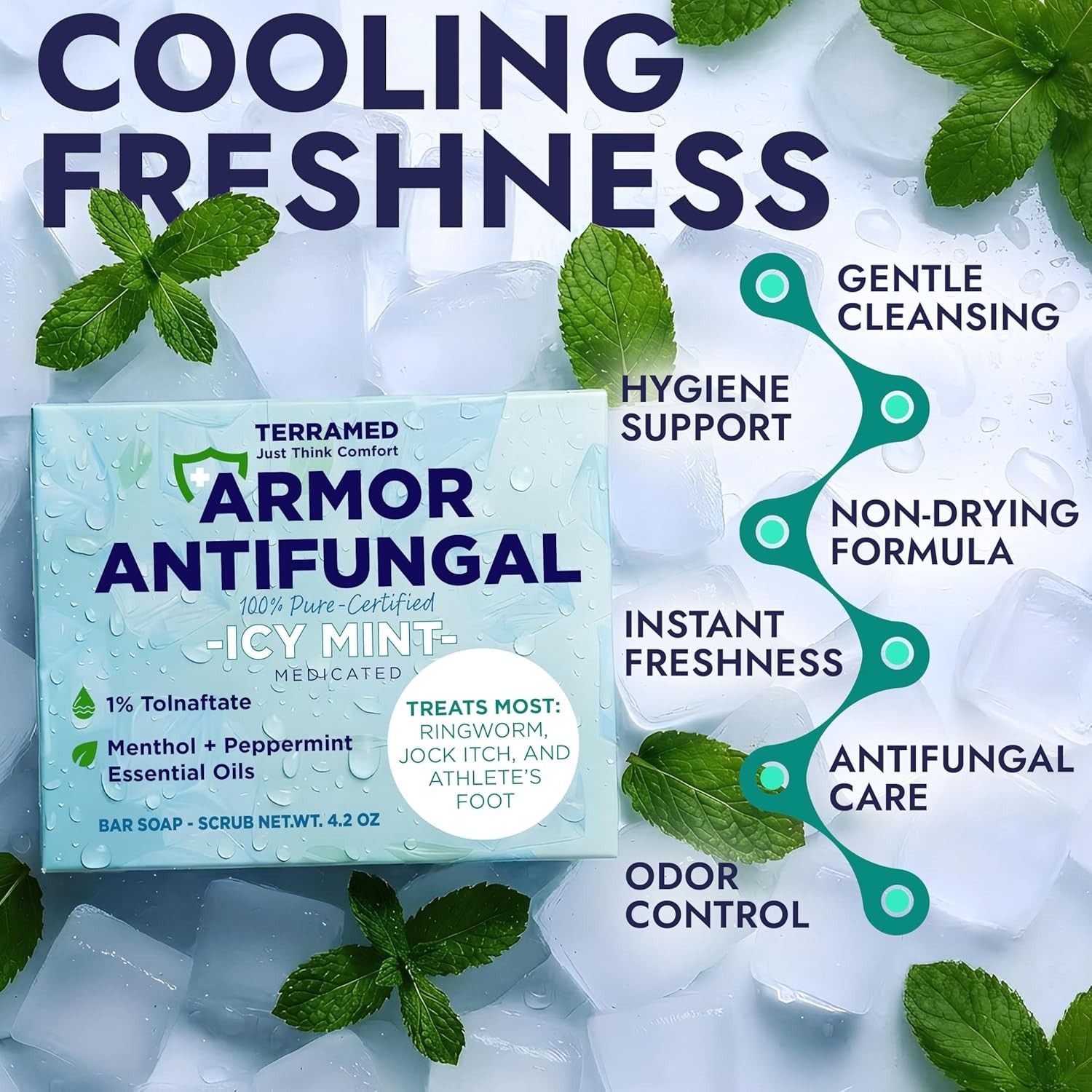 Antifungal Soap Infused with Peppermint Essential Oil | Medicated Tolnaftate 1%