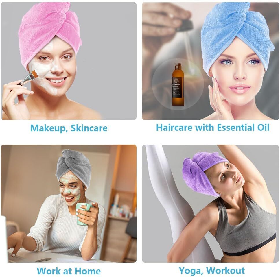 AIDEA Microfiber Hair Towel Wrap, 5 Pack Turbans, 26″×10″, Multicolor