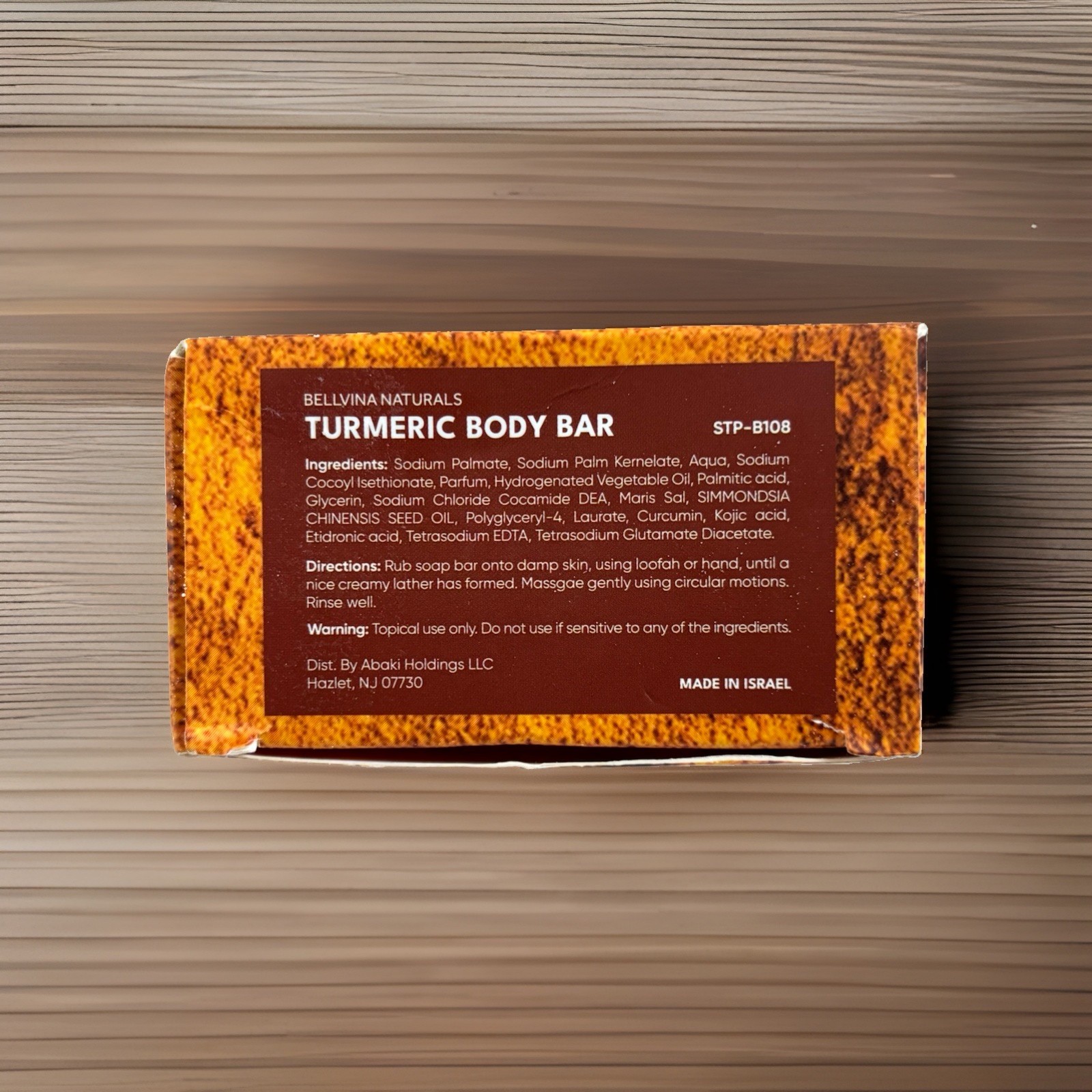 Bellvina Naturals Turmeric Body Bar Soap Vegan Gluten-Free Paraben-Free 10 oz