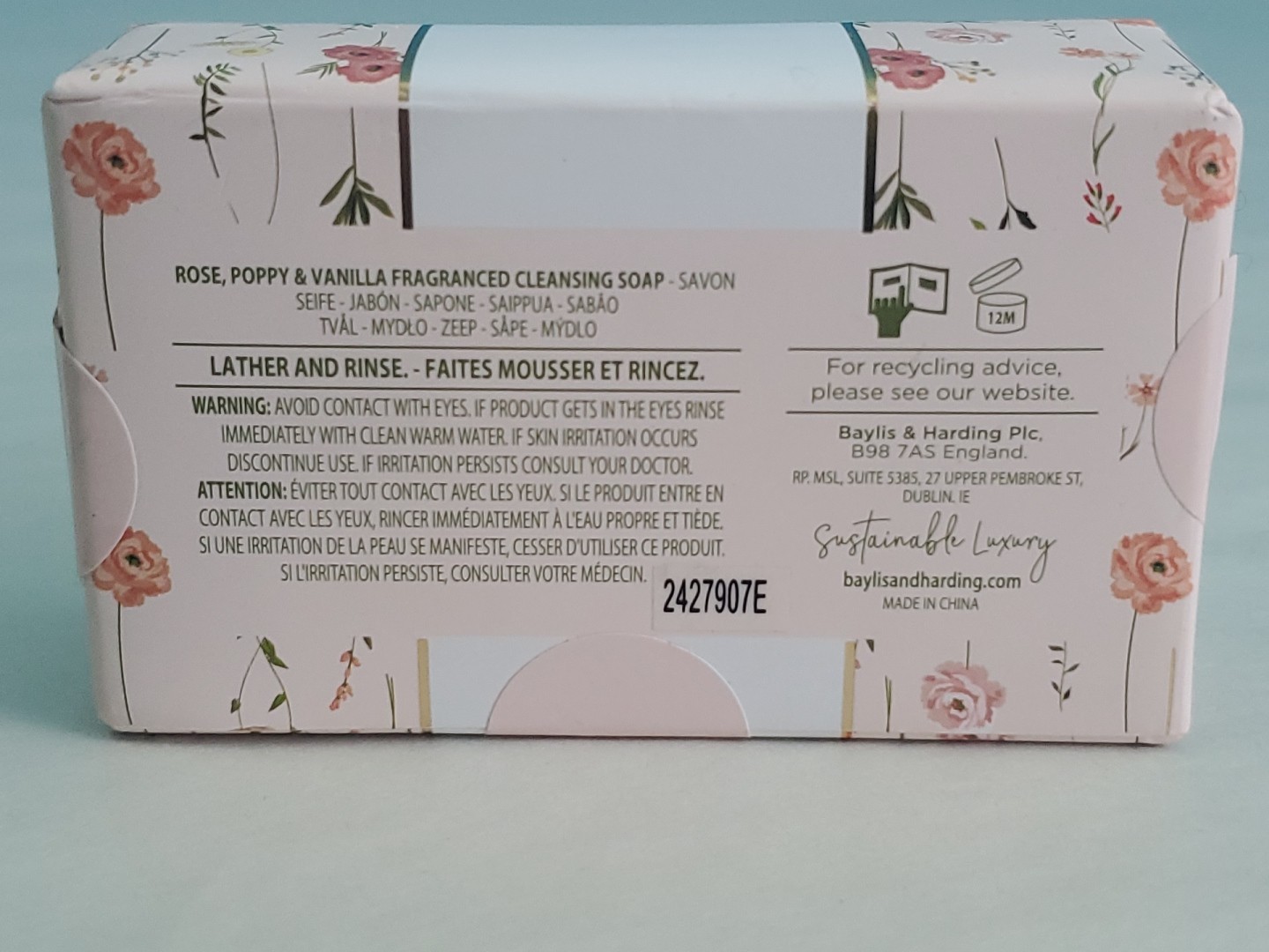 Limited Edition Baylis & Harding Luxury Soap Royale Garden Rose Poppy Vanilla