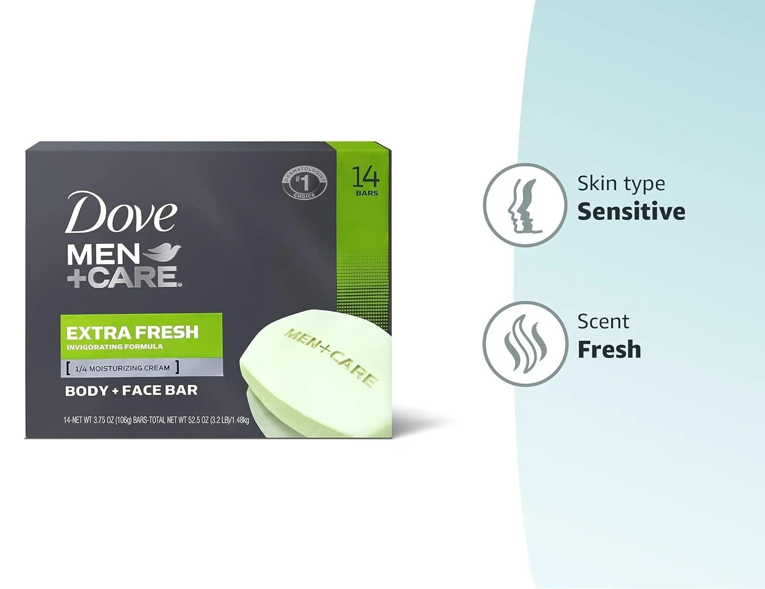 Pack of 12 -DOVE MEN + CARE Bar 3 in 1-14 bars Cleanser & Body Face a 3.75 oz